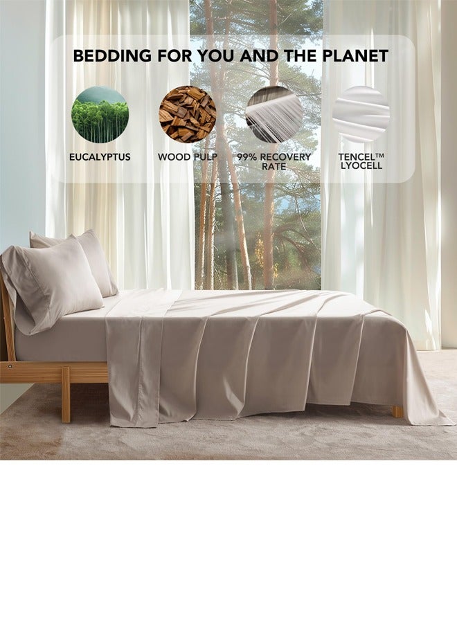 4-Pieces Luxury Tencel Bed Sheet Set, Queen Size Satin Bed Sheet Set, Cooling Soft and Hypoallergenic Tencel Sheets Queen 150*200cm-Rock Gray  - Image 5