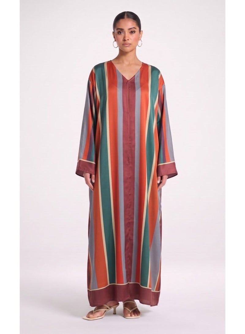 Next Abaya Orange Printed Silk Abaya - Image 1