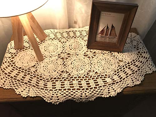 Damanni Damanni Oval Cotton Handmade Crochet Lace Table Runner Doilies Dresser Scarf,15 Inch by 27 Inch?Beige - Image 2