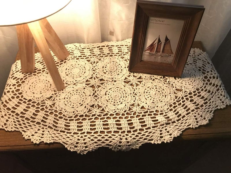 Damanni Damanni Oval Cotton Handmade Crochet Lace Table Runner Doilies Dresser Scarf,15 Inch by 27 Inch?Beige - Image 1