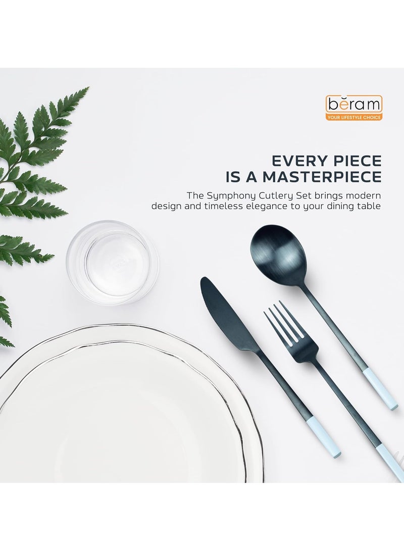BERAM Symphony Stainless Steel Cutlery Set 20 pcs Harmonious Black and White Designs, Knives, Forks, Spoons, Kitchen Utensils Set, Tableware Set For Home, Restaurants, Hotels, and More - Image 3