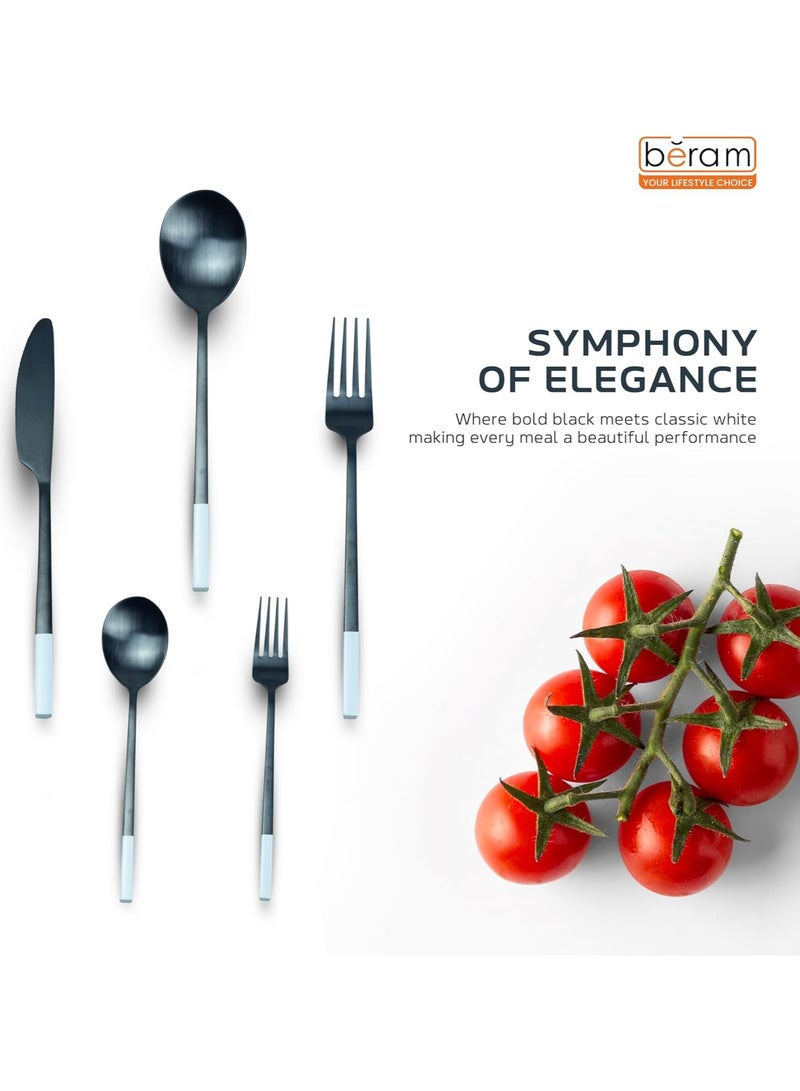 BERAM Symphony Stainless Steel Cutlery Set 20 pcs Harmonious Black and White Designs, Knives, Forks, Spoons, Kitchen Utensils Set, Tableware Set For Home, Restaurants, Hotels, and More - Image 4