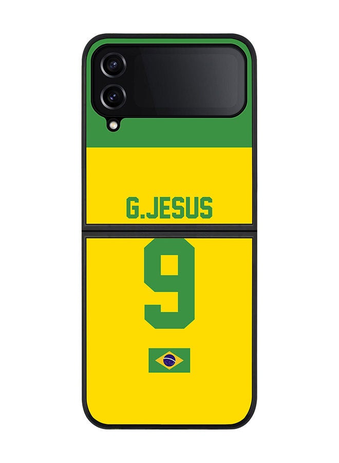 Stylizedd Rugged Black edge case for Samsung Galaxy Z Flip4 Slim fit Soft Case Flexible Rubber Edges Anti Drop TPU Gel Thin Cover - Football Team - Brazil Player Name - G.Jesus - Image 1