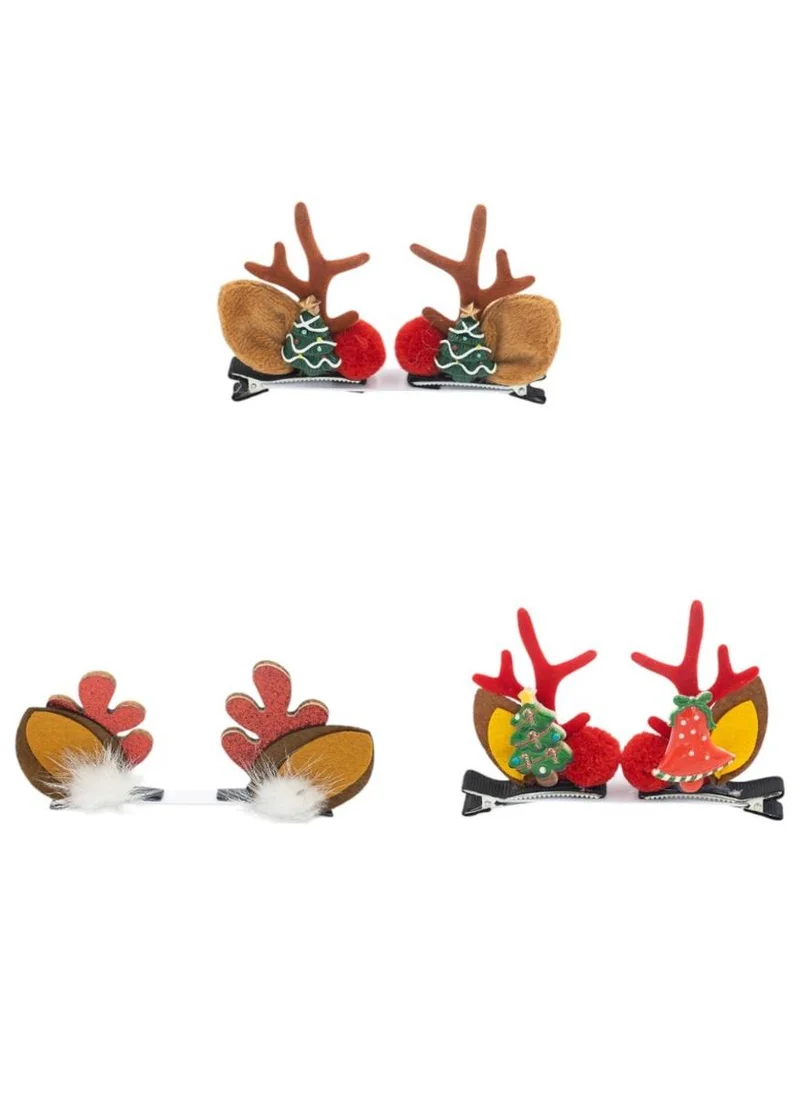 D'Daniela Girls Hair Clips Antler Ears Christmas – 3 Pairs