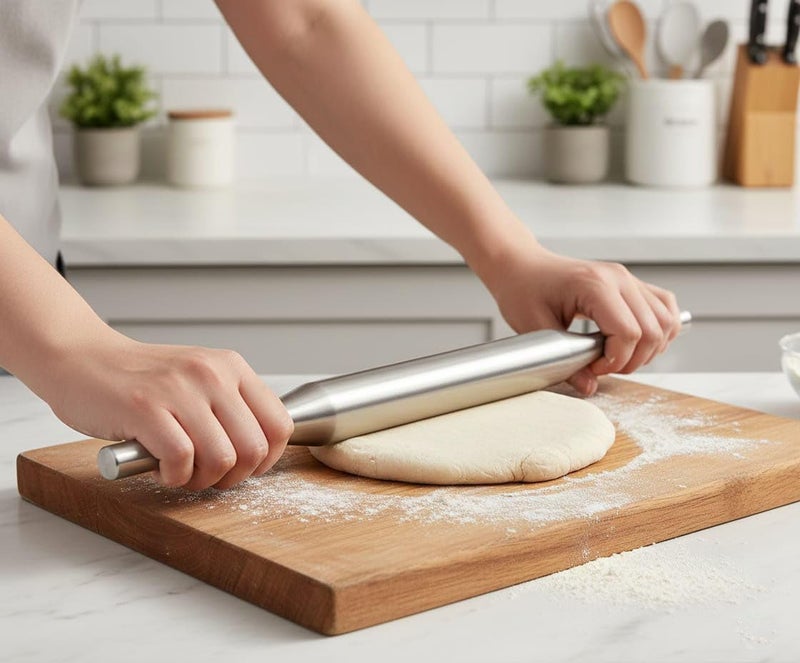 faas Stainless Steel Rolling Pin | Heavy Duty Steel Belan for Roti, Chapati & Baking - Image 1