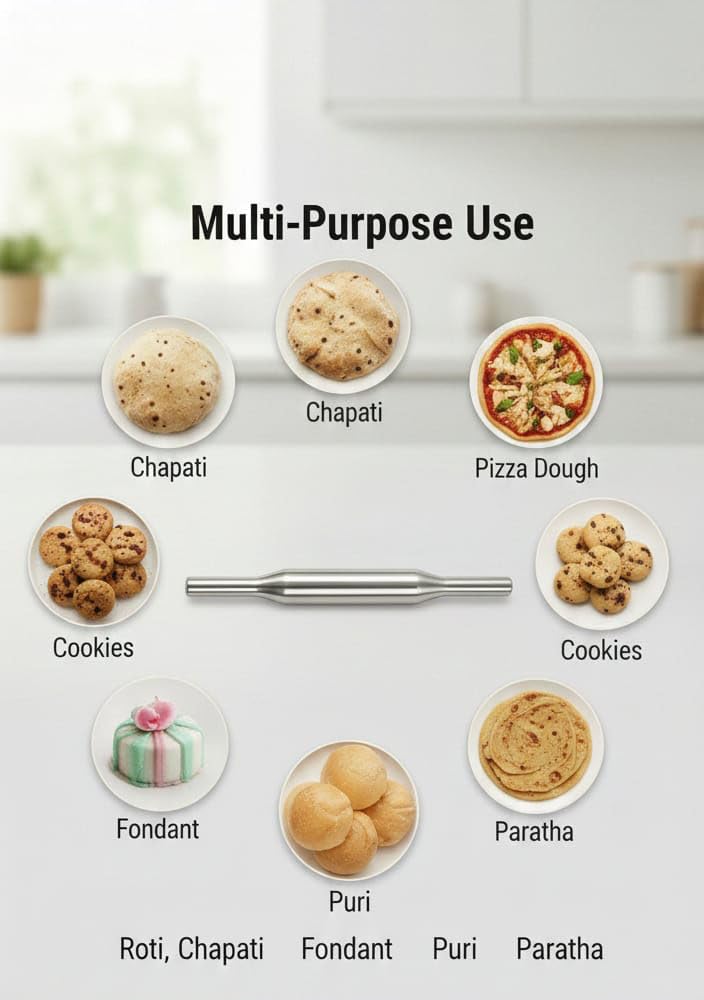 faas Stainless Steel Rolling Pin | Heavy Duty Steel Belan for Roti, Chapati & Baking - Image 5