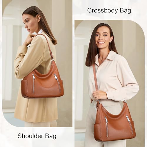 Over Earth Genuine Leather Purses for Women Medium Hobo Bag Lady Crossbody Handbags with 2 Detachable Straps(O150E UG Brown) - Image 2