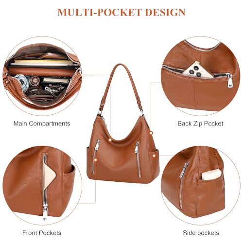 Over Earth Genuine Leather Purses for Women Medium Hobo Bag Lady Crossbody Handbags with 2 Detachable Straps(O150E UG Brown) - Image 4
