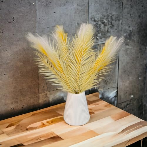 CURATED CART 2 Pcs Faux Pampas Grass - 24 inch Artificial Fluffy Flowers for Home Decoration, Wedding & Office Decor | Dried Plants, Leaves & Grass Arrangement -Without Vase -2 PCS Yellow - Image 3