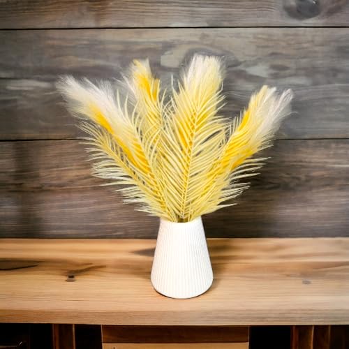 CURATED CART 2 Pcs Faux Pampas Grass - 24 inch Artificial Fluffy Flowers for Home Decoration, Wedding & Office Decor | Dried Plants, Leaves & Grass Arrangement -Without Vase -2 PCS Yellow - Image 4