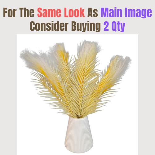 CURATED CART 2 Pcs Faux Pampas Grass - 24 inch Artificial Fluffy Flowers for Home Decoration, Wedding & Office Decor | Dried Plants, Leaves & Grass Arrangement -Without Vase -2 PCS Yellow - Image 2