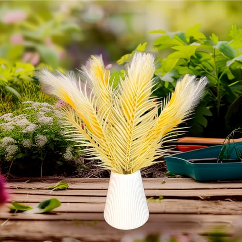 CURATED CART 2 Pcs Faux Pampas Grass - 24 inch Artificial Fluffy Flowers for Home Decoration, Wedding & Office Decor | Dried Plants, Leaves & Grass Arrangement -Without Vase -2 PCS Yellow - Image 5