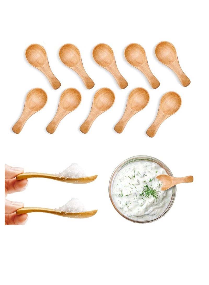 Small Wooden Teaspoon, Wooden Teaspoon Small Teaspoons Serving Wooden Utensils for Salt Spoon Honey Coffee Tea Sugar Salt, Mini Wooden Spoon for Daily Use Light Brown (10 Pieces 3 inches) - Image 1