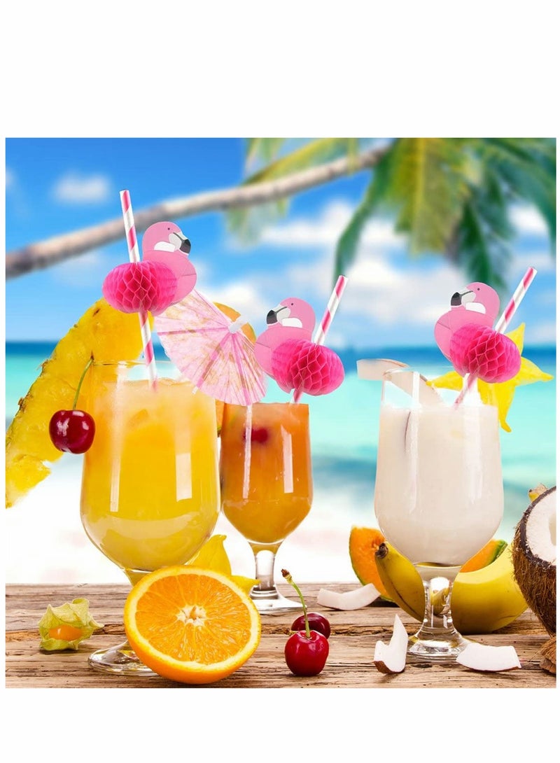 KASTWAVE Drink Straws,100Pcs Flamingo Paper Straws Tropical Fruit Drinking Straws Decorative for Tropical Summer Pool Wedding Beach Baby Birthday Party Decoration Supplies, 2 Style, 50 Pcs Per Style - Image 3