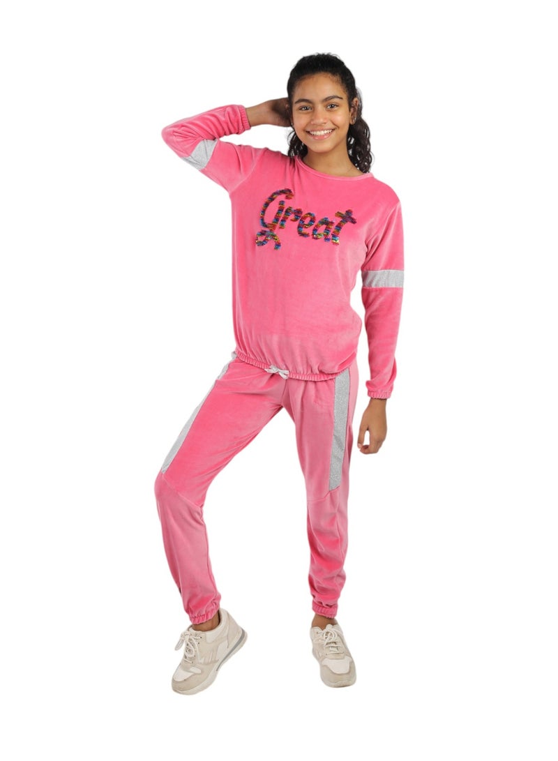 تشويس بيجامة بناتي أطفال GREAT – خامة قطيفة ناعمة لراحة وأناقة تصميم مبتكر يجمع بين الأناقة والراحة كود 542 - Image 3