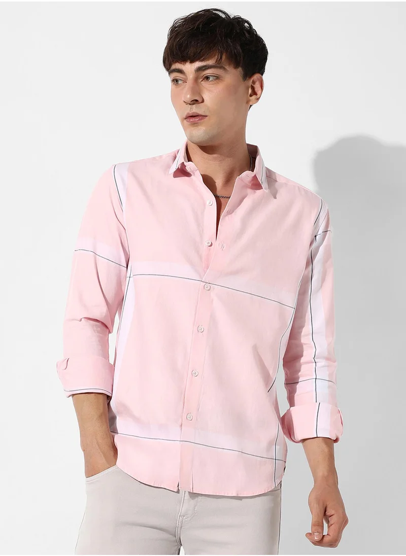 Campus Sutra Men's Pastel Striped Button Up Shirt
