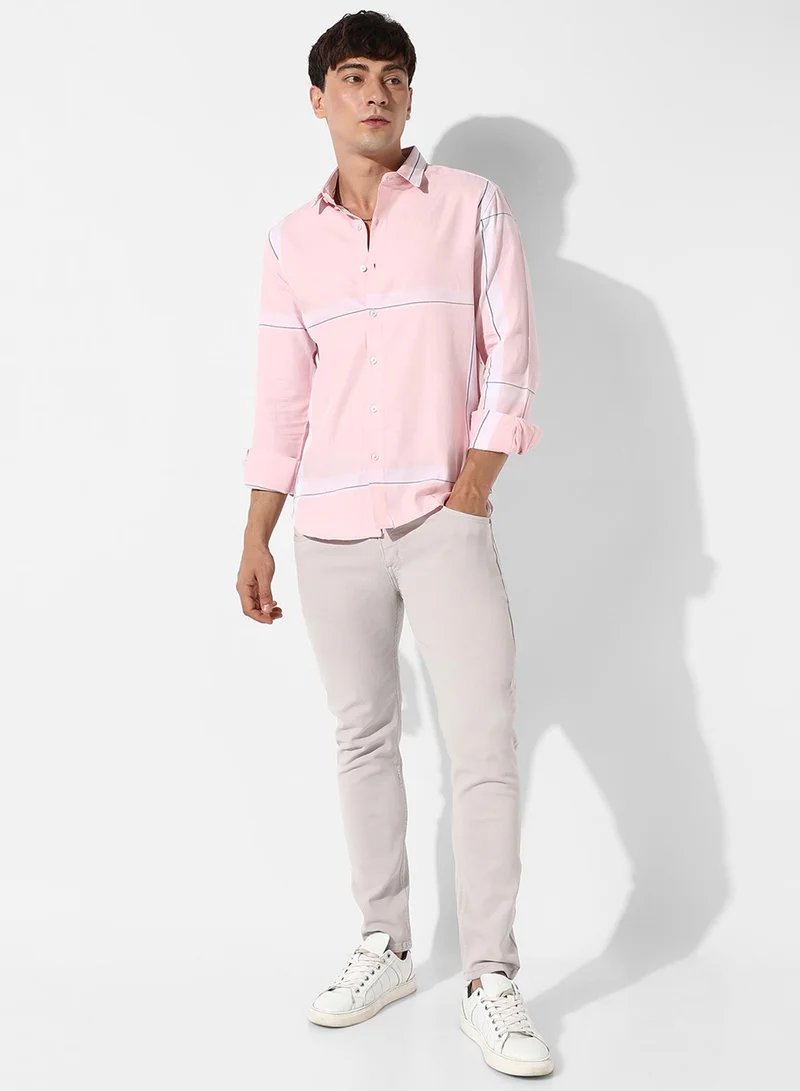 Campus Sutra Men's Pastel Striped Button Up Shirt