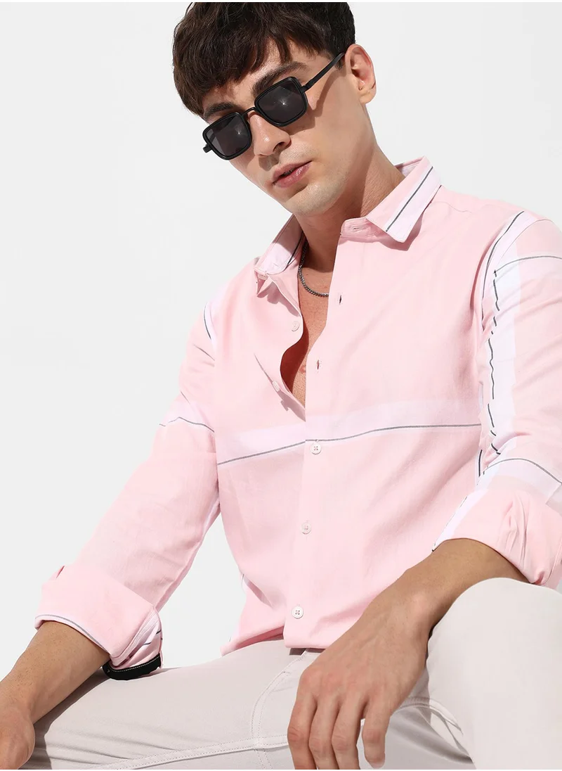 Campus Sutra Men's Pastel Striped Button Up Shirt