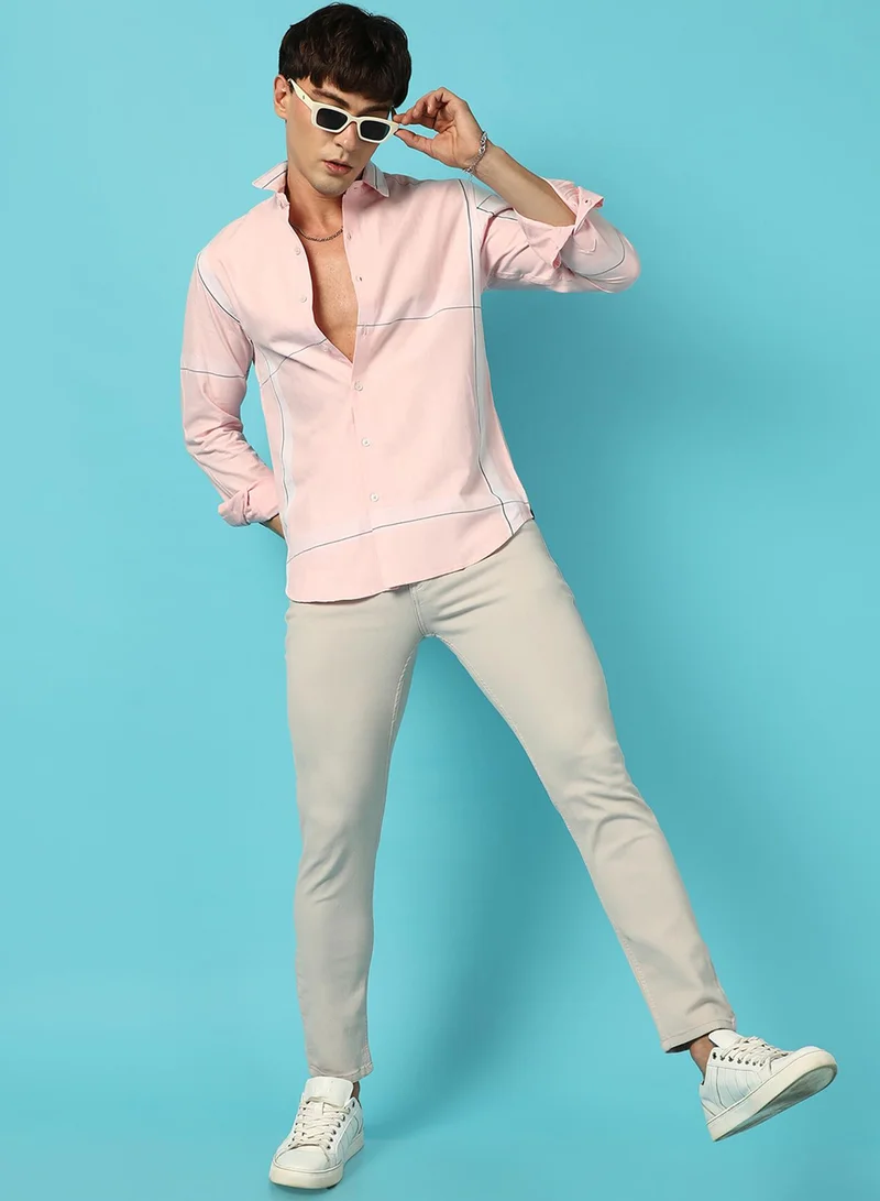 Campus Sutra Men's Pastel Striped Button Up Shirt