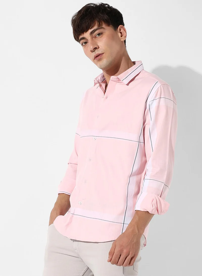 Campus Sutra Men's Pastel Striped Button Up Shirt
