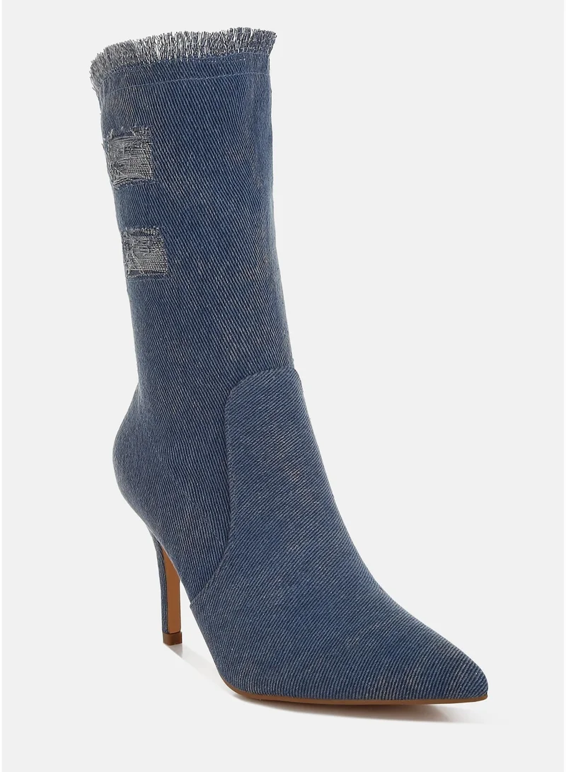 London Rag  London Rag Women's Distressed Denim Mid-Calf Boots in Denim for Women | Best Price UAE