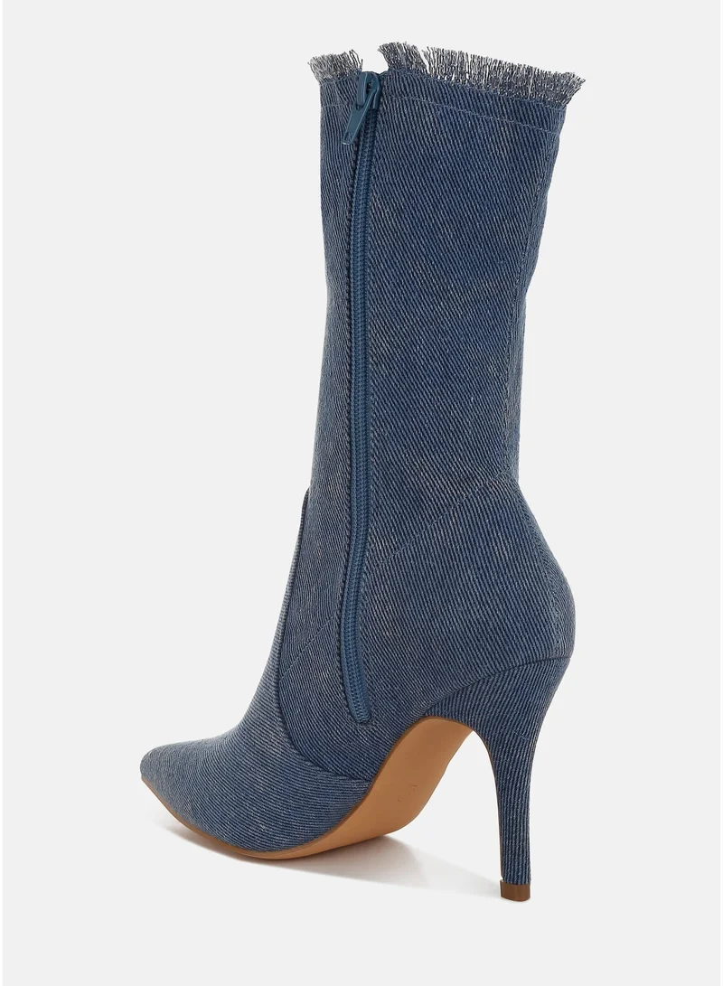 London Rag  London Rag Women's Distressed Denim Mid-Calf Boots in Denim for Women | Best Price UAE