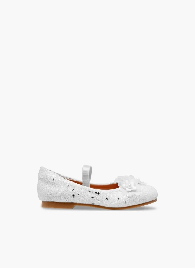 Juniors Glitter Embellished Ballerina Flats With Elasticated Strap