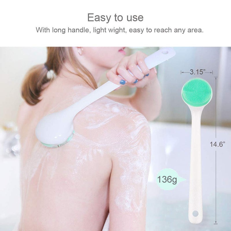 V-TOP Silicone Body Scrubber Exfoliator, Back Brush Scrubber Long Handle for Shower with Soft Bristles, Shower Brush Scrubber for Body Men and Women, BPA Free, Non-Slip - Image 3