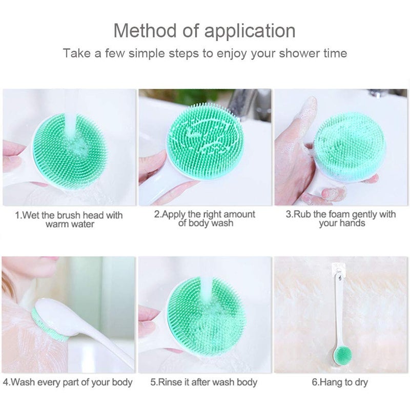 V-TOP Silicone Body Scrubber Exfoliator, Back Brush Scrubber Long Handle for Shower with Soft Bristles, Shower Brush Scrubber for Body Men and Women, BPA Free, Non-Slip - Image 4