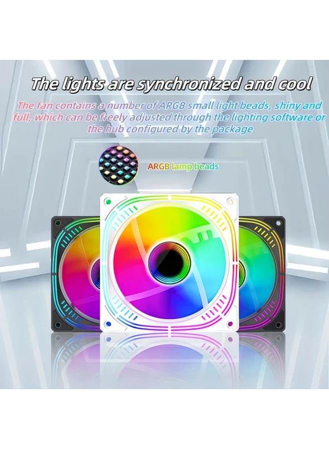 White 7pcs PWM ARGB PC Case Fans with Hub Remote Control for Cooling - Image 3