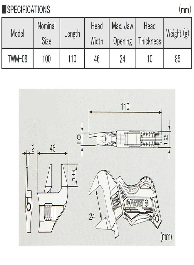 ENGINEER Smart' Adjustable Spanner (Stubby Type) with Thin, Super Slim 2mm Jaws. twm-08, Red, 110mm - Image 5