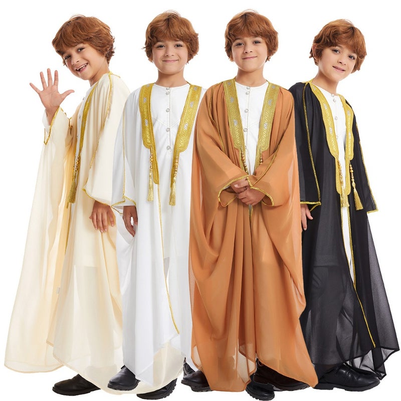 Boys embroidery long sleeve moustache gold beads chiffon national clothing TH884 - Image 1