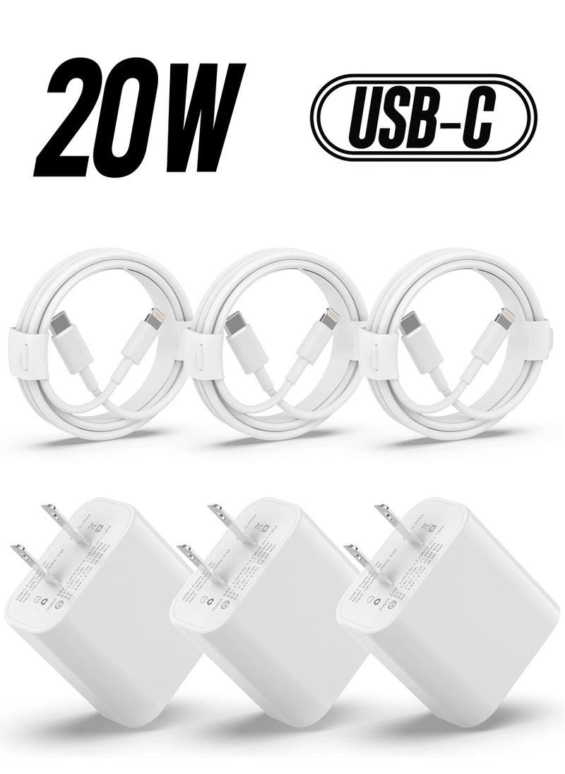USB C Charger iPhone Charger Fast Charging【MFi Certified】3Pack 20W Type C Wall Charger Block with 6FT Long USB C to Lightning Cable Compatible for iPhone 14Pro/13 Pro/12/12 Pro Max/11/XS Max/XS/XR/X/8