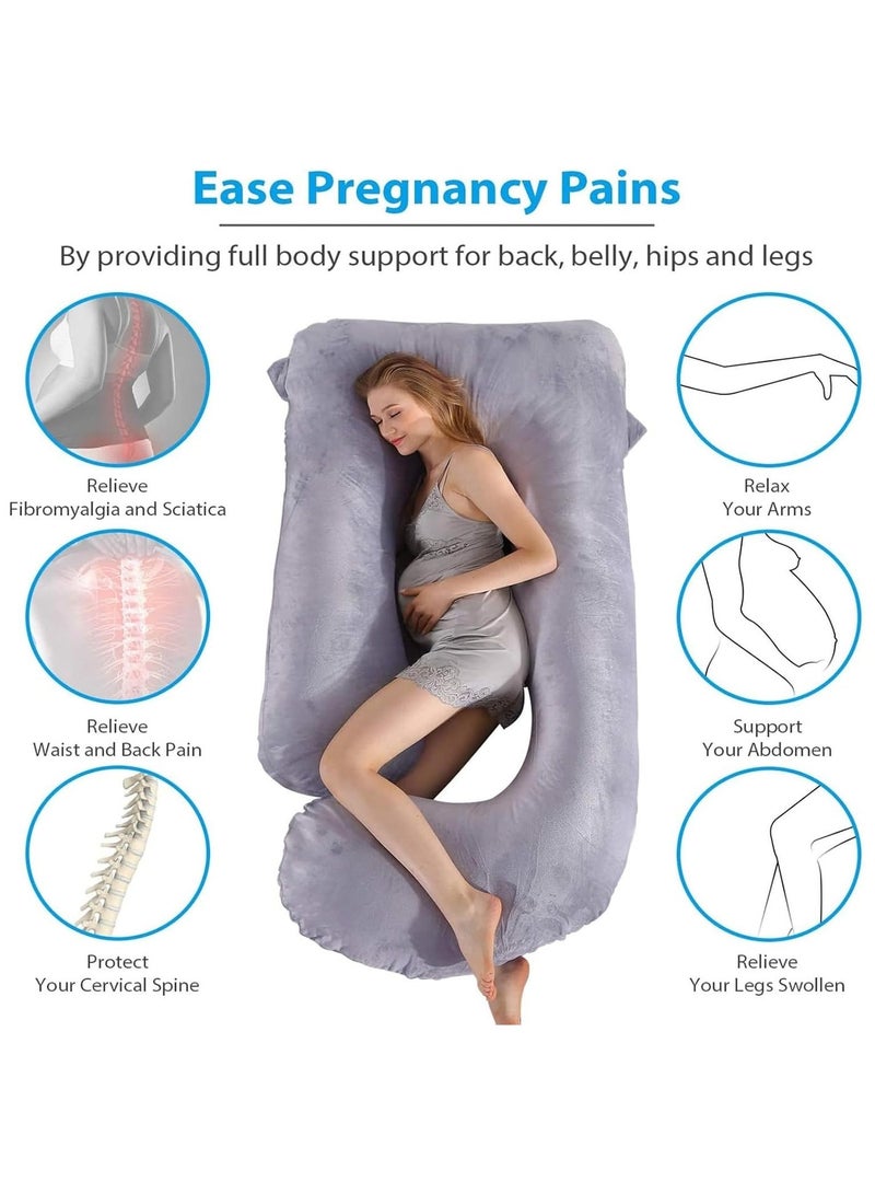 إي وورلد وسادة حمل على شكل U للجسم بالكامل للنوم المريح أثناء الحمل، بطول 145 سم، وسادة دعم للجسم مع غطاء رمادي ناعم قابل للإزالة لدعم الظهر والرقبة والساقين والوركين وتخفيف ضغط البطن - Image 4