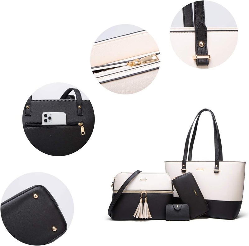 YTL Women Fashion Handbags Wallet Tote Bag Shoulder Bag Top Handle Satchel Purse Set 4pcs - Image 3