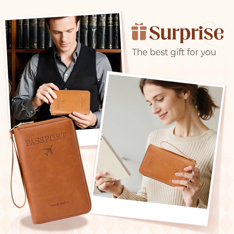 Brown Blue RFID Blocking Passport Wallet Anti Theft Travel Organizer Case - Image 5