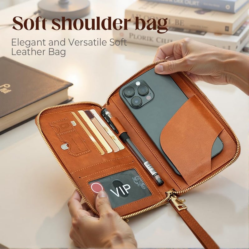 Brown Blue RFID Blocking Passport Wallet Anti Theft Travel Organizer Case - Image 3