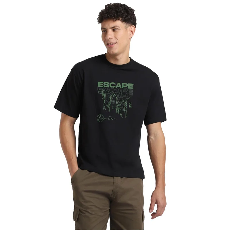 NOBERO  NOBERO Men's Black Oversized T-Shirt for Men | Best Price UAE
