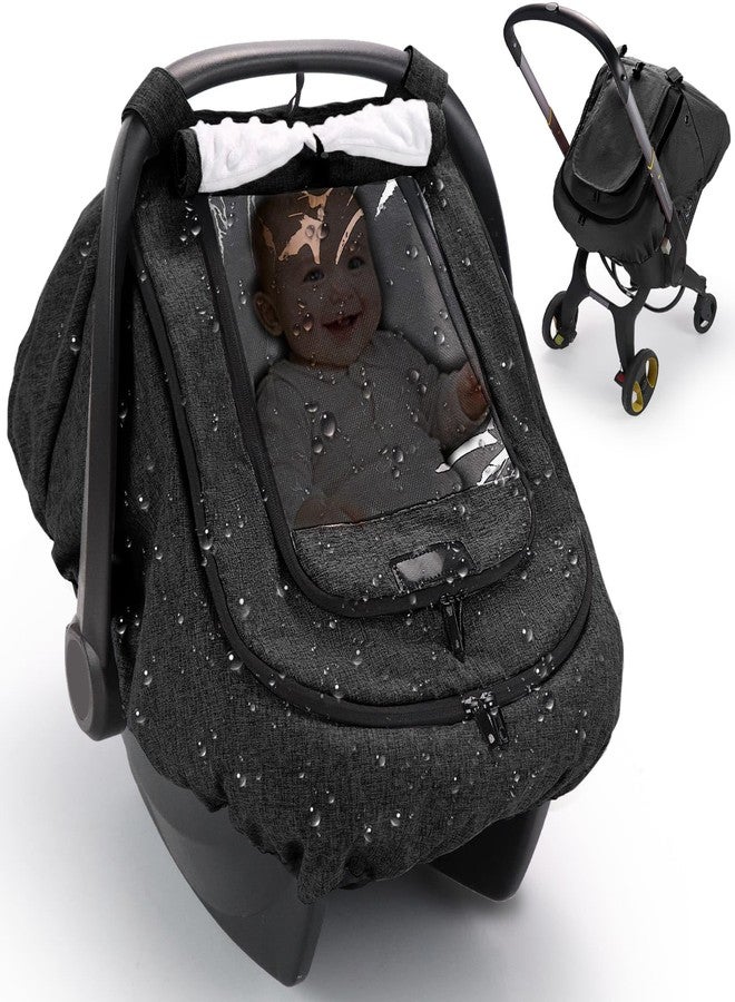 TinlyFinly Waterproof Car Seat Cover for Baby, 2-Layer Car Seat Rain Cover with Clear Window & Sunshade & Mesh Cover, Universal Infant Carseat Canopy for Stroller, Protect from Rain and Snow - Black - Image 1