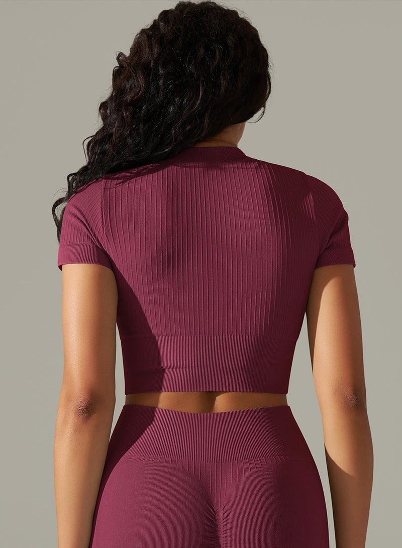 Yoga Tight Fitting Stretch Soft T-shirt Brown - Image 2