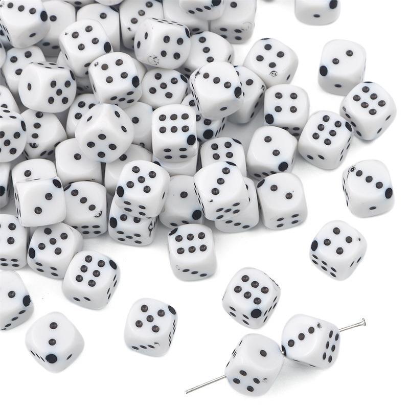 Generic Handmade Acrylic Dice Double Color Black And White Earrings Jewelry Necklace Keychain Pendant for DIY Crafts Fashionable Simple Design 10mm white inclined hole diameter about 2mm 30/bag