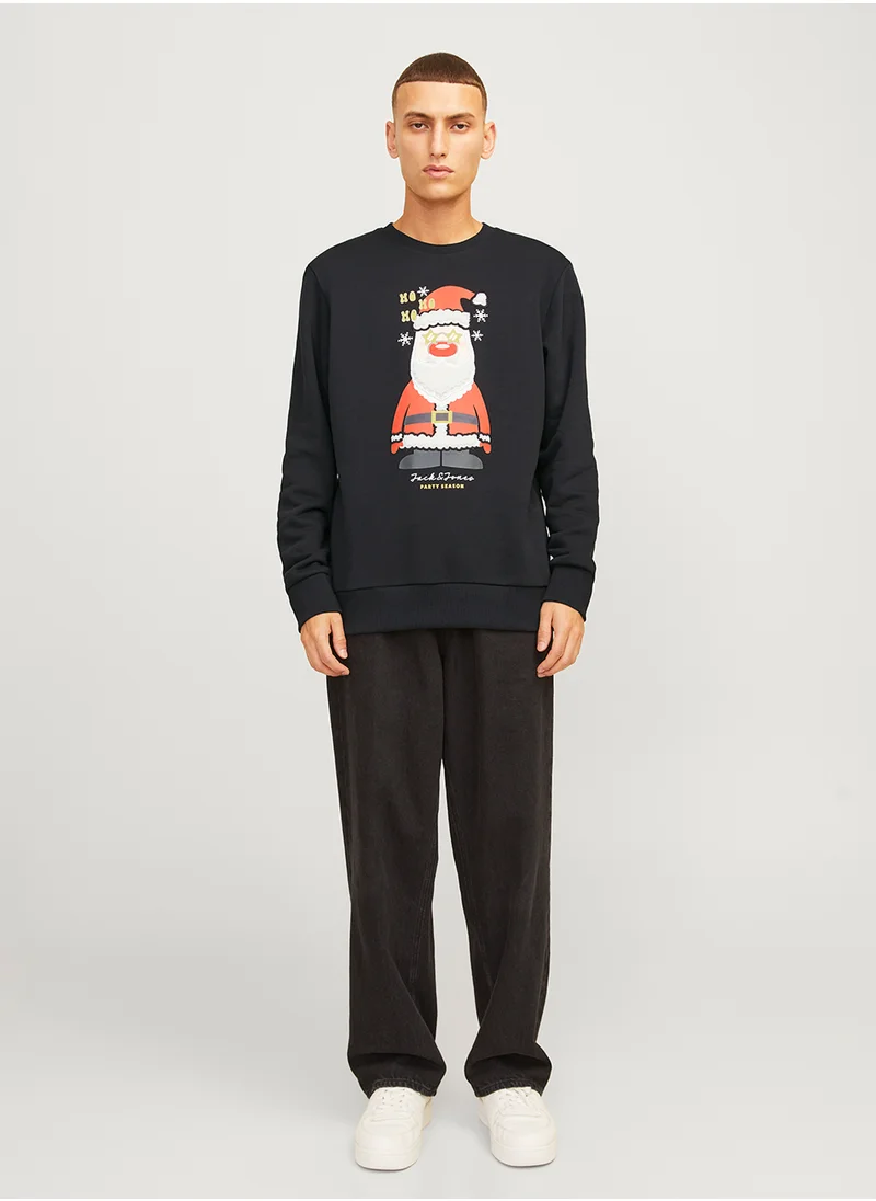 جاك اند جونز Jjxmas Santa Print Sweatshirts