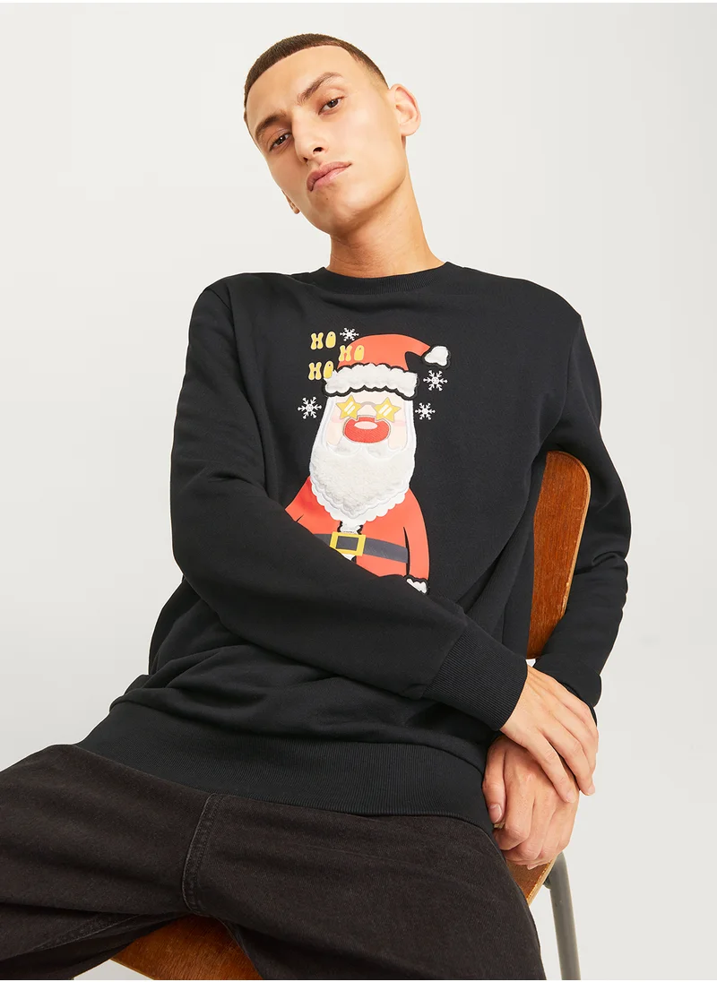جاك اند جونز Jjxmas Santa Print Sweatshirts