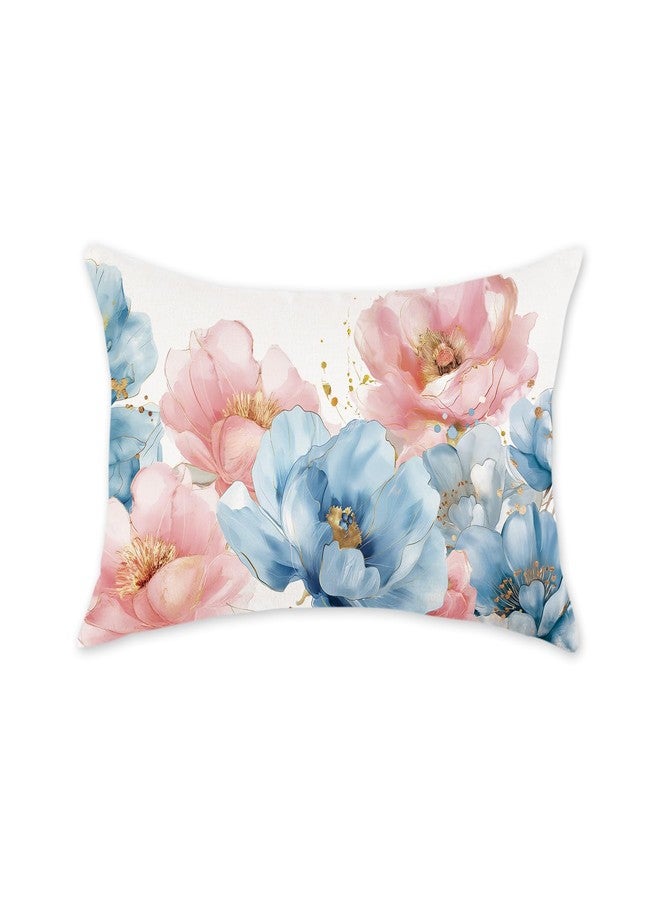 ONWAY Spring Floral Lumbar Pillow Cover 12x20 Inch Farmhouse Blue Pink Flowers Decorative Pillowcase Outdoor Patio Cushion Case for Sofa Couch Home Decor - Image 1