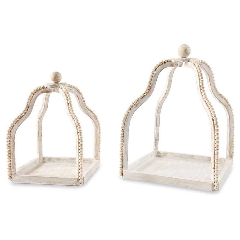 mud pie Mud Pie Wood Beaded Lantern Set Distressed White WASH 
