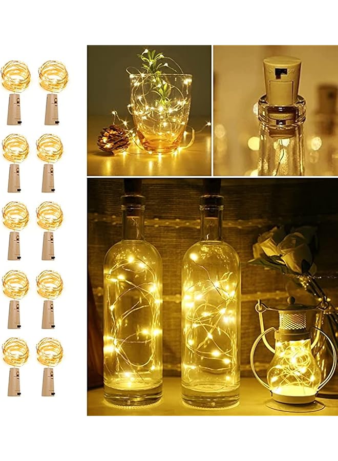 The Bros 10 Pack Bottle Lights, LED Fairy Lights, 2M 20 LEDs Copper Wire Battery Operated Bottle Lights with Cork, String Lights for Parties Weddings Indoor Christmas Outdoor Decoration - Image 1