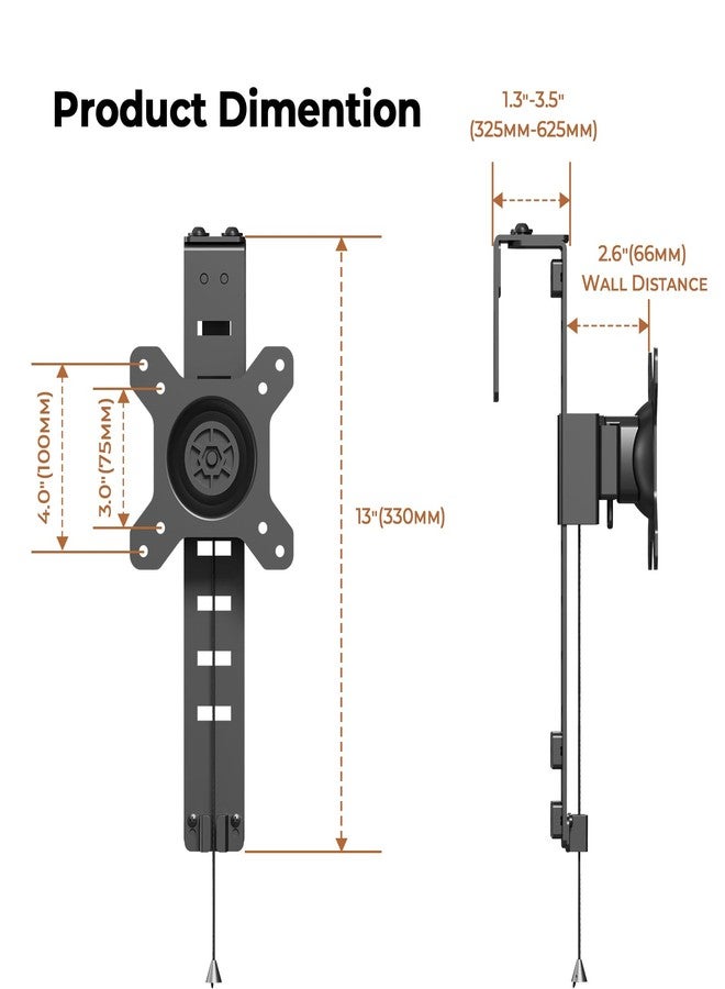 JOY Worker Cubicle Monitor Mount - Height Adjustable Hanging Mount, 13"-34" Cubicle Monitor Hanger, VESA 75*75/100*100mm, Clamp Hook Top Holds Up to 17.6 lbs, Black - Image 2