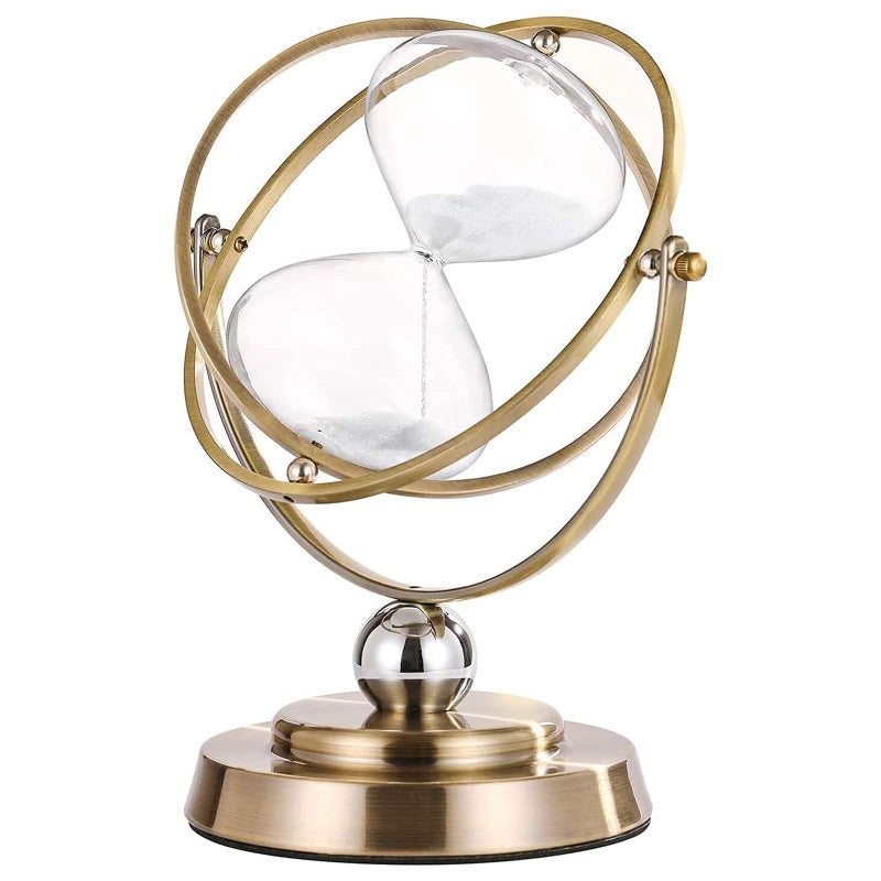 ABXKZ Brass Hourglass 60 Minute Sand Clock Timer:720Â° Rotating Antique White Sand Watch 60 Min,Antiguo Reloj De Arena 1 Hora,Large Metal One Hour Glass Sandglass for Office Desk Home Wedding Gift Decorative - Image 1