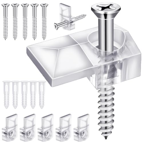 TKYZMS 32Pack Mirror Holder Clips,Clear Plastic Mirror Clips,Frameless Mirror Mounting Hardware,Mirror Holders for Wall Mounting,Mirror Mounting Hardware with Screw,for Cabinet,Glass,Wall,Door,Picture Frames - Image 1