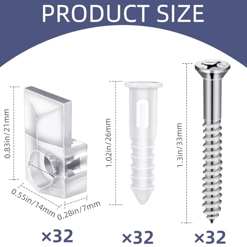 TKYZMS 32Pack Mirror Holder Clips,Clear Plastic Mirror Clips,Frameless Mirror Mounting Hardware,Mirror Holders for Wall Mounting,Mirror Mounting Hardware with Screw,for Cabinet,Glass,Wall,Door,Picture Frames - Image 3
